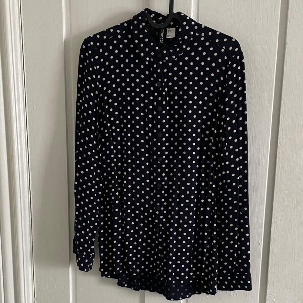 Navy and White Polka Dot Women's Shirt